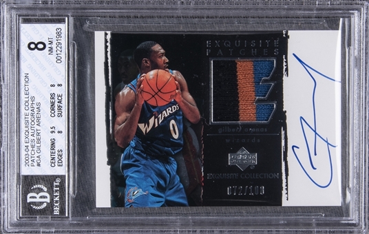 2003-04 UD "Exquisite Collection" Patches Autographs #GA Gilbert Arenas Signed Game Used Patch Card (#072/100) – BGS NM-MT 8/BGS 9